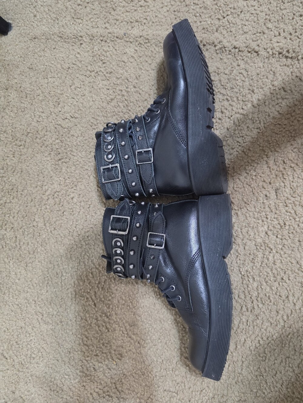Studded Black Women's Ankle Boots with Buckle Straps